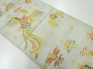 アンティーク　鳳凰に草花模様織出し袋帯（材料）